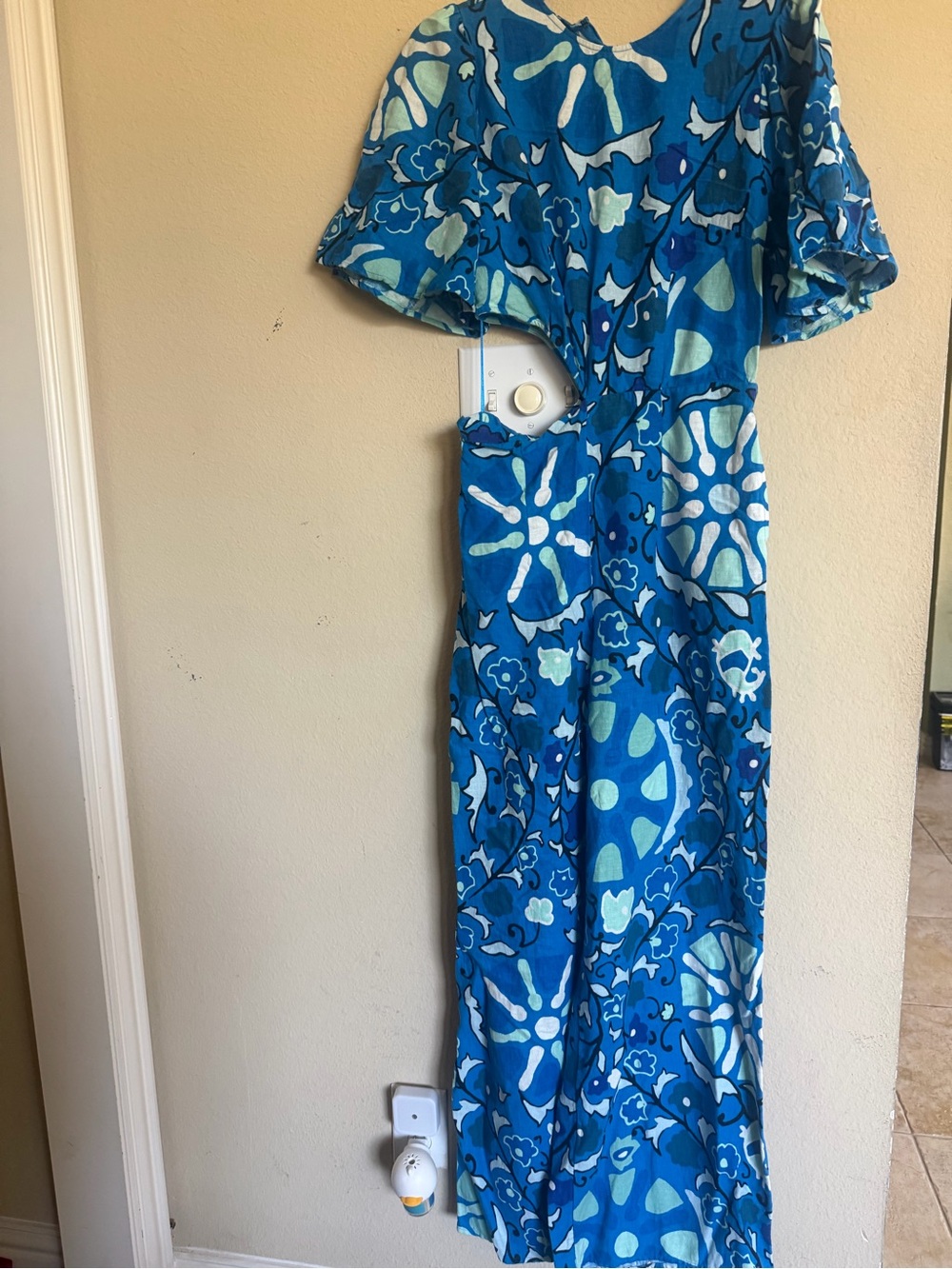 RHODE Blue Floral Cutout Wide-Leg Jumpsuit